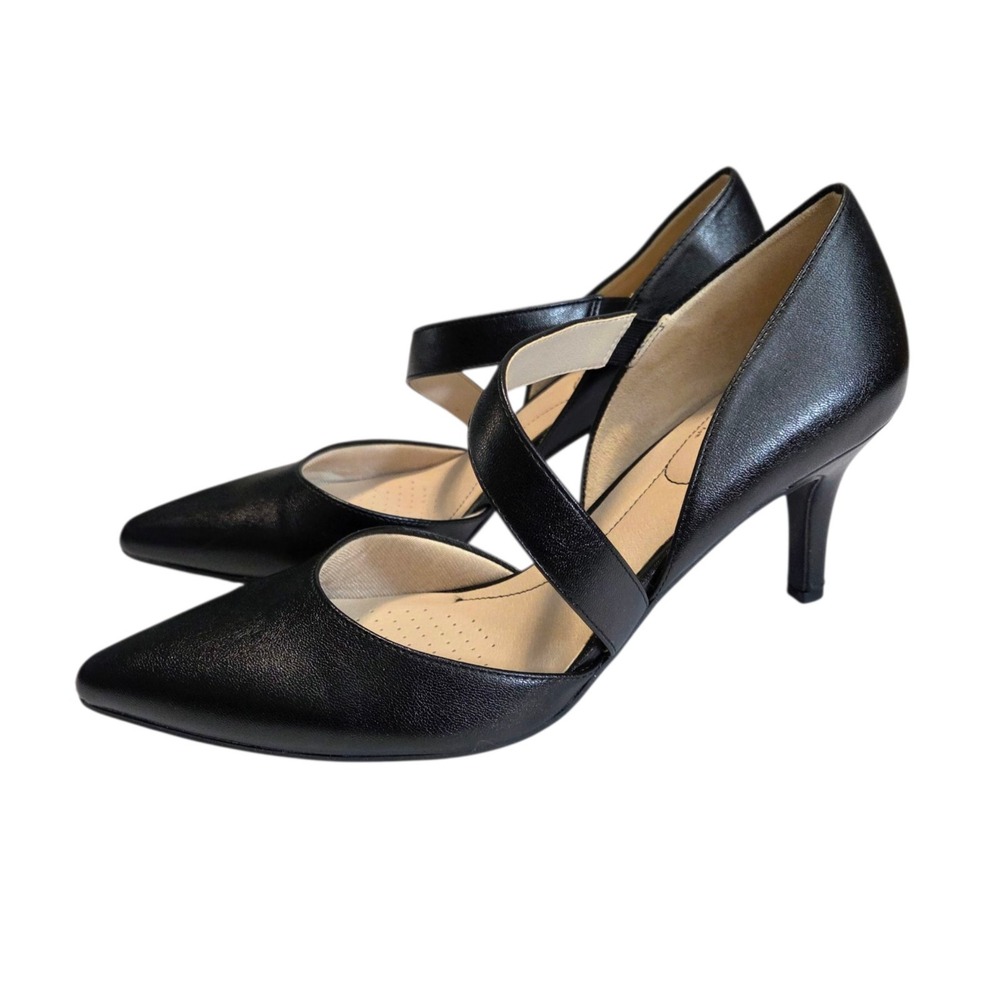 Life Stride Soft System Flex SUKI Size 11 Black Leather Cross Strap Heels Shoes